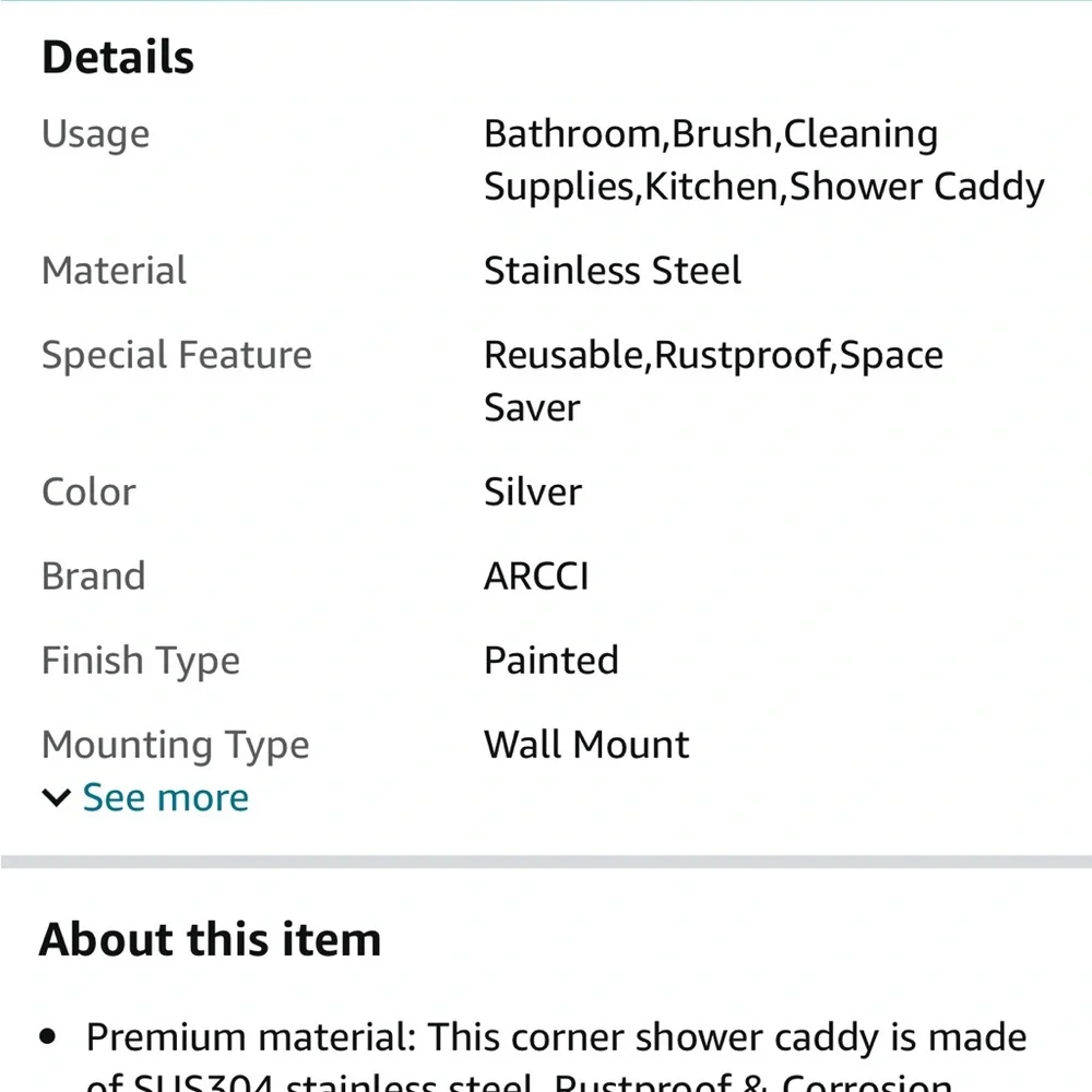 ARCCI Adhesive Corner Holder/Organizer For Tub, Kitchen Basket Storage w/Hooks